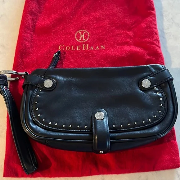 Cole Haan black leather studded wristlet perfect condition - Picture 1 of 7